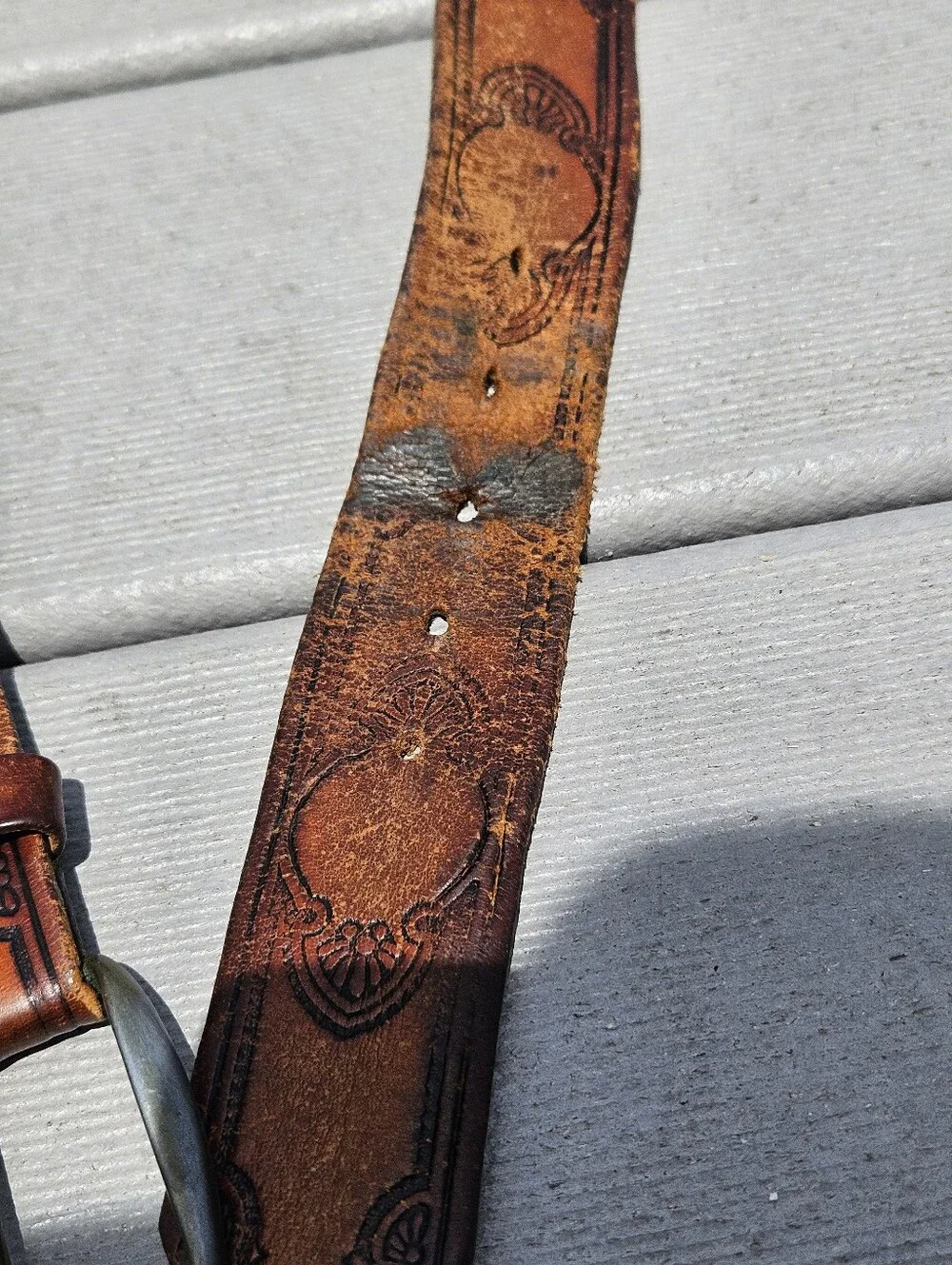 Vintage Hand Tooled Leather Belt Western Boho Floral Brown Cinto